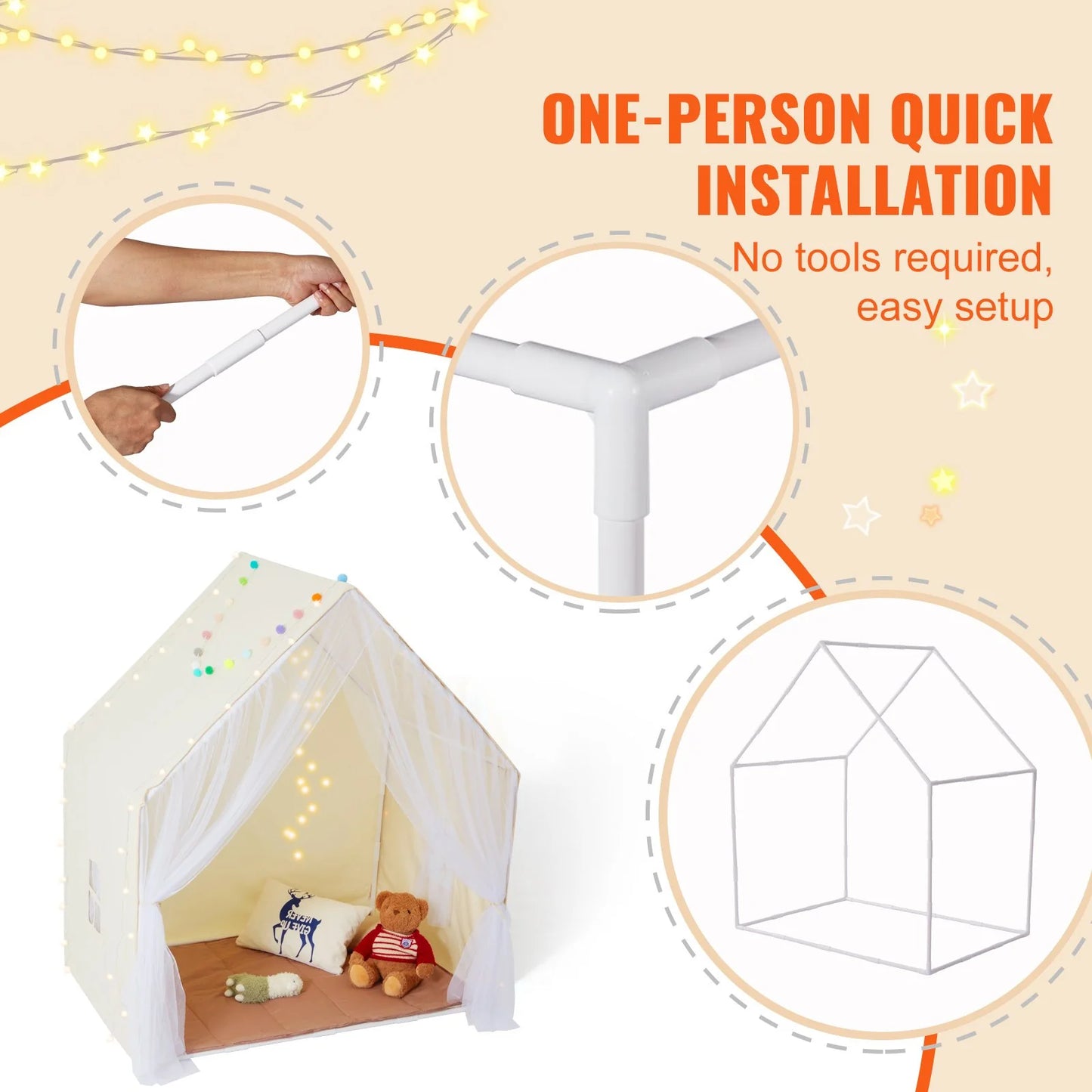 VEVOR Kids Play Tent - Cozy Indoor/Outdoor Yurt for Ages 1-5 with Mat and Lamp, Perfect for Boys and Girls, Beige