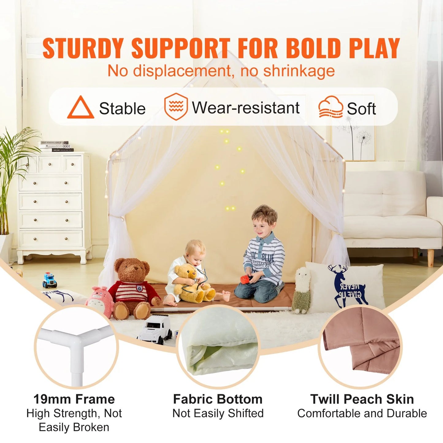 VEVOR Kids Play Tent - Cozy Indoor/Outdoor Yurt for Ages 1-5 with Mat and Lamp, Perfect for Boys and Girls, Beige