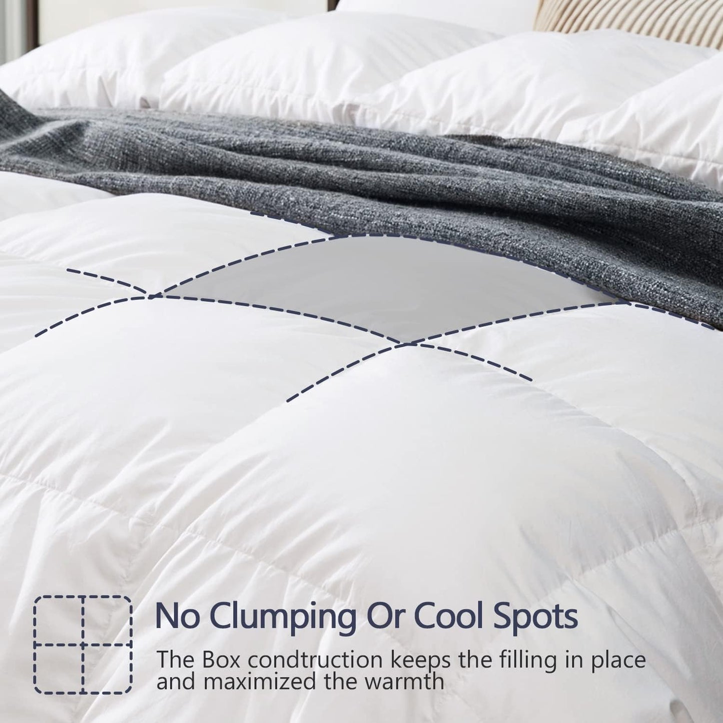 King Size down Comforter - All Season Duvet Insert with Medium Warmth, Soft and Noiseless Shell, 8 Corner Tabs, and Machine Washable - White