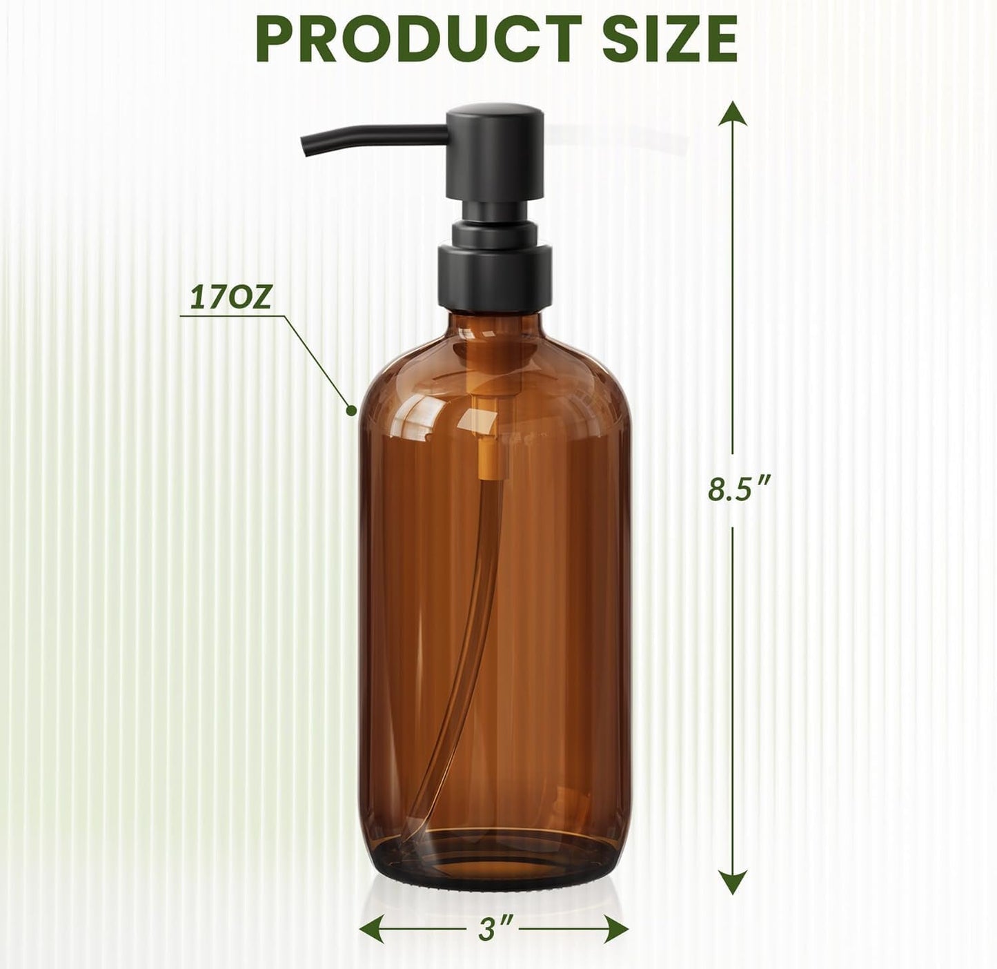 Amber Glass Soap Dispenser, 2 Pack Soap Dispenser Set with Stainless Steel Pump - 17 Oz