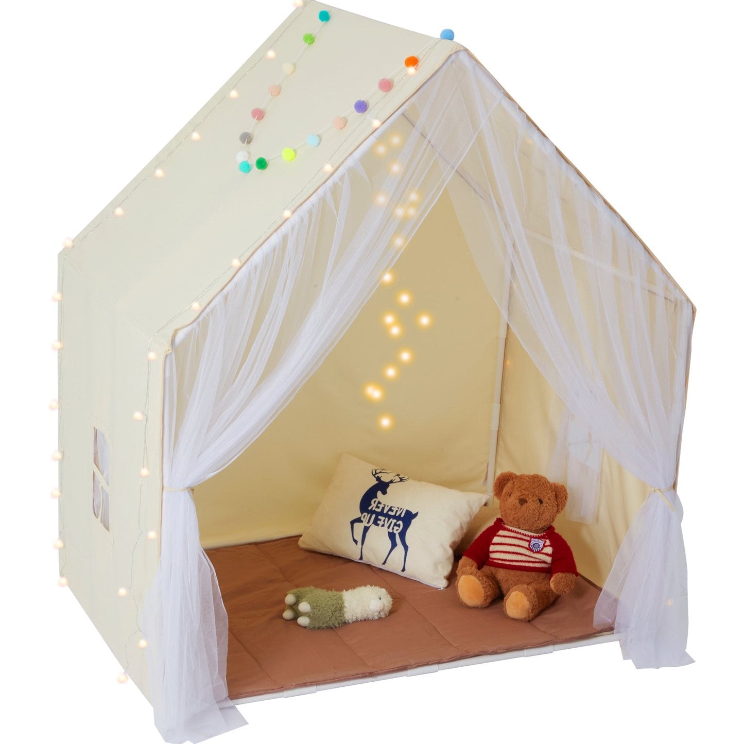 VEVOR Kids Play Tent - Cozy Indoor/Outdoor Yurt for Ages 1-5 with Mat and Lamp, Perfect for Boys and Girls, Beige