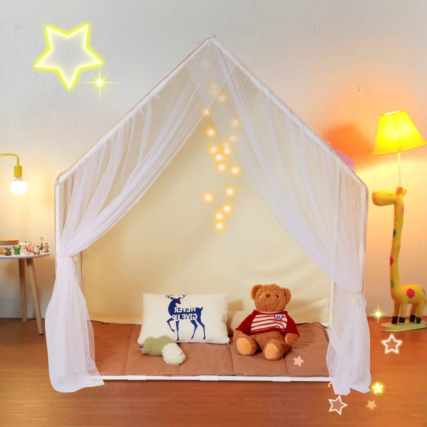 VEVOR Kids Play Tent - Cozy Indoor/Outdoor Yurt for Ages 1-5 with Mat and Lamp, Perfect for Boys and Girls, Beige