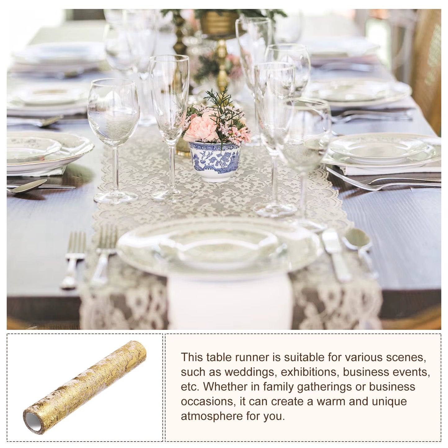 Metallic Foil Thin Mesh Table Runner | 11 X 360 Inches