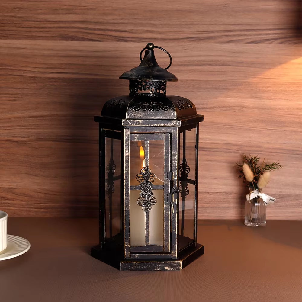 Luxury Vintage Nordic Black Iron Hanging Lantern Candle Holder – Timeless Elegance for Home & Events