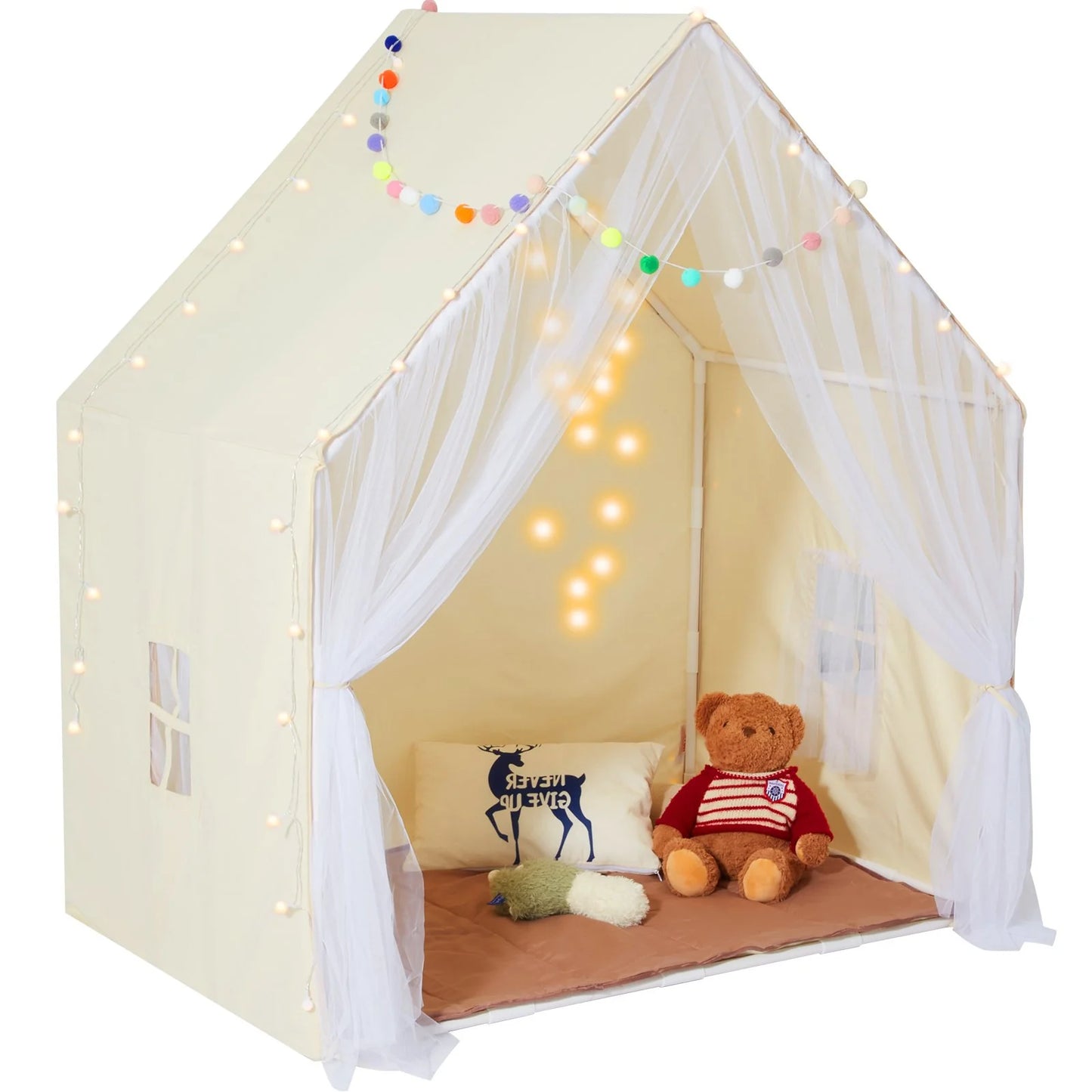 VEVOR Kids Play Tent - Cozy Indoor/Outdoor Yurt for Ages 1-5 with Mat and Lamp, Perfect for Boys and Girls, Beige