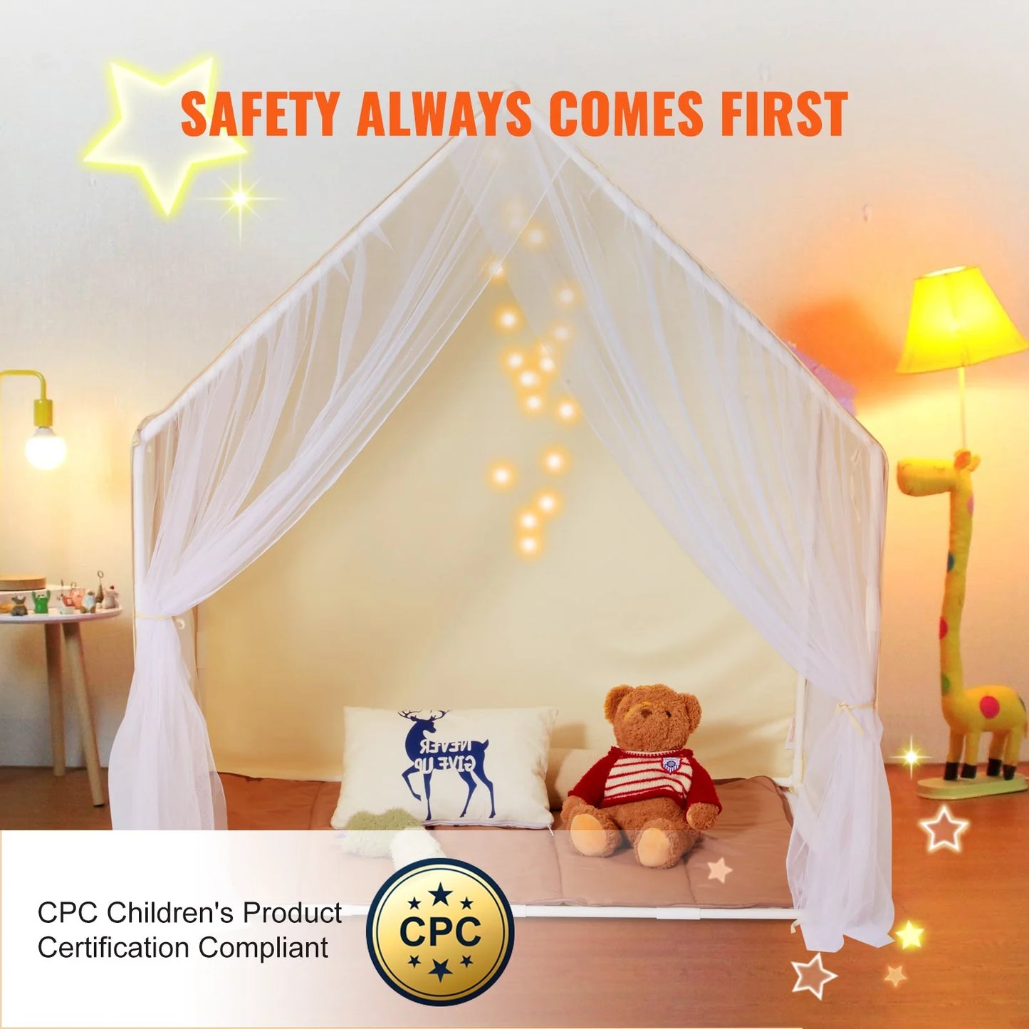 VEVOR Kids Play Tent - Cozy Indoor/Outdoor Yurt for Ages 1-5 with Mat and Lamp, Perfect for Boys and Girls, Beige