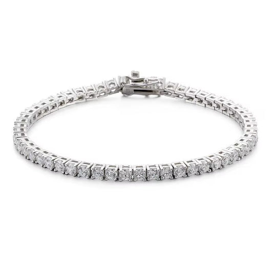Moissanite Sterling Silver-Plated Tennis Bracelet | 3mm & 4mm Stones | VVS1 Clarity