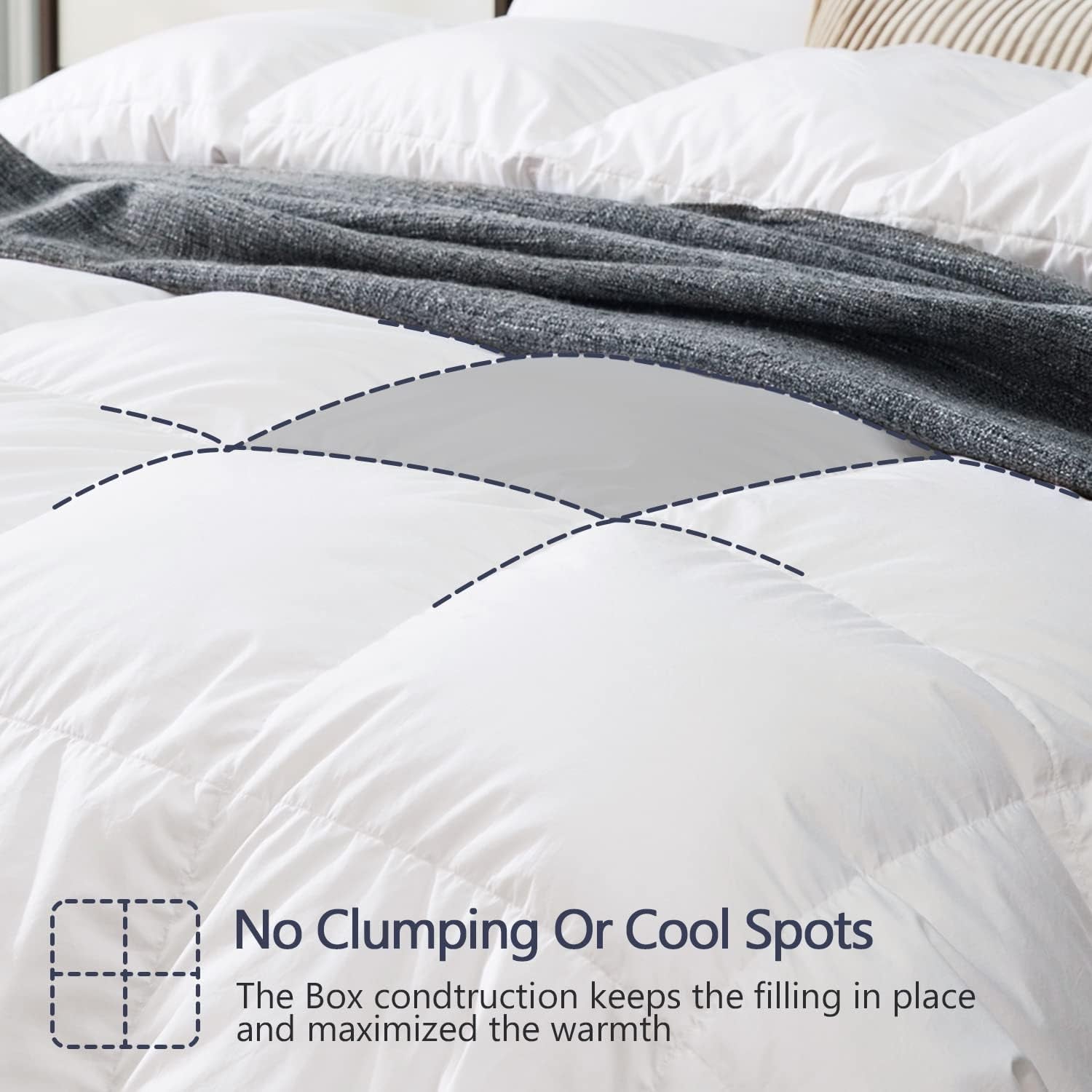 King Size down Comforter - All Season Duvet Insert with Medium Warmth, Soft and Noiseless Shell, 8 Corner Tabs, and Machine Washable - White