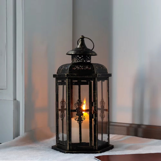 Luxury Vintage Nordic Black Iron Hanging Lantern Candle Holder – Timeless Elegance for Home & Events
