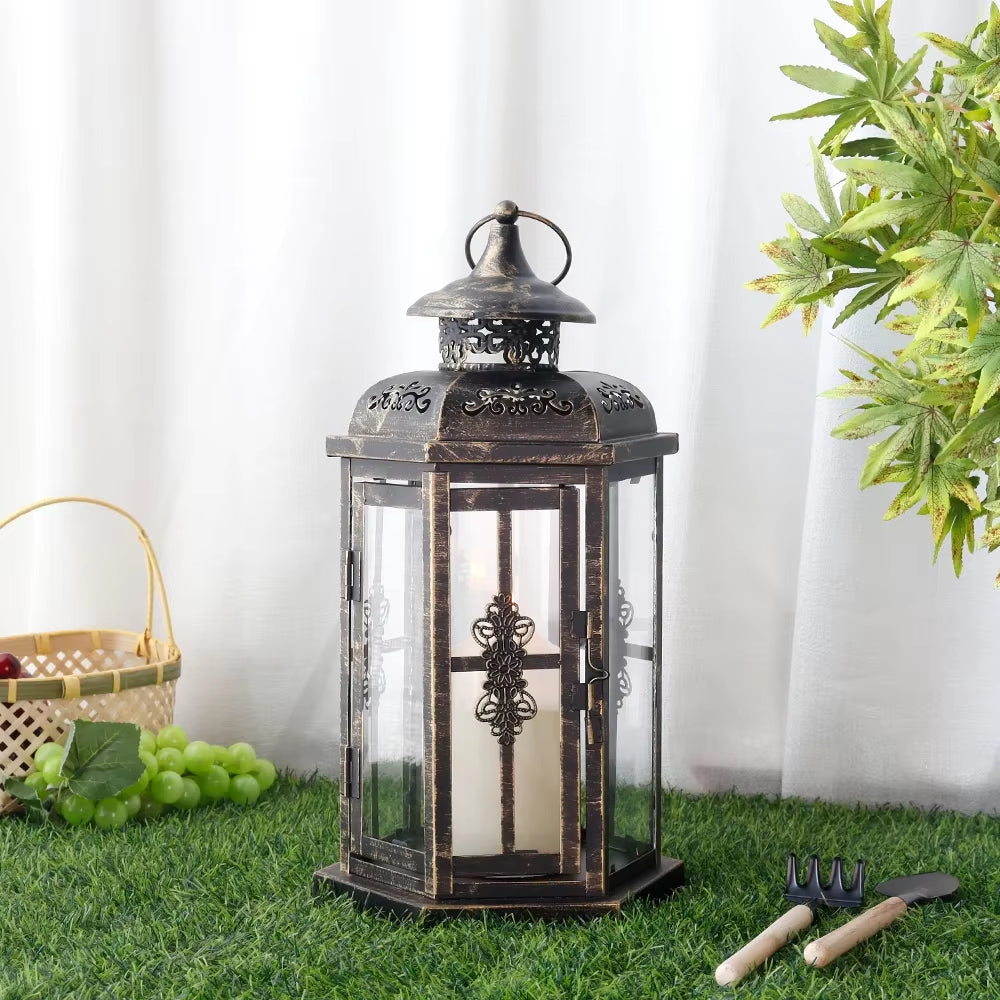 Luxury Vintage Nordic Black Iron Hanging Lantern Candle Holder – Timeless Elegance for Home & Events
