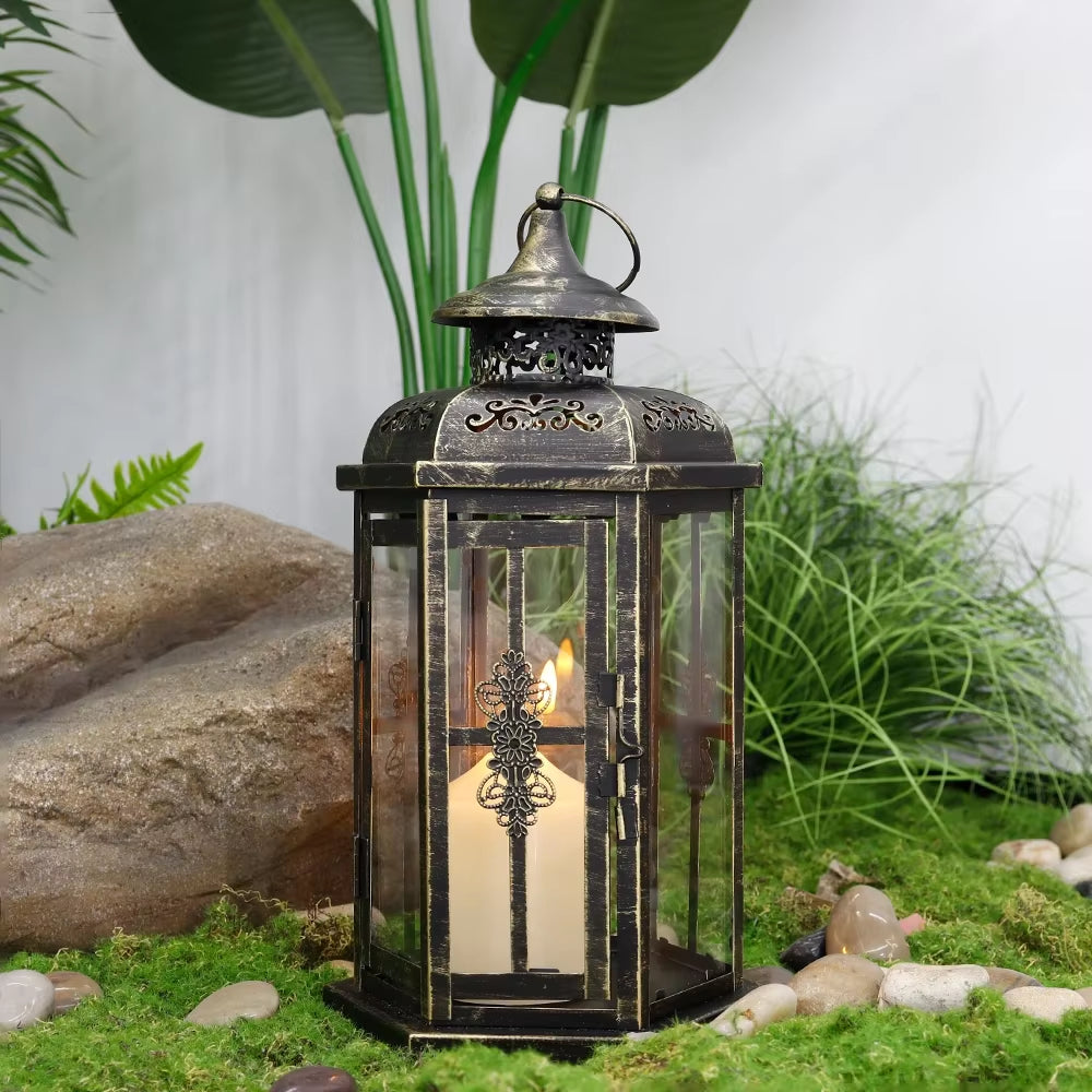 Luxury Vintage Nordic Black Iron Hanging Lantern Candle Holder – Timeless Elegance for Home & Events