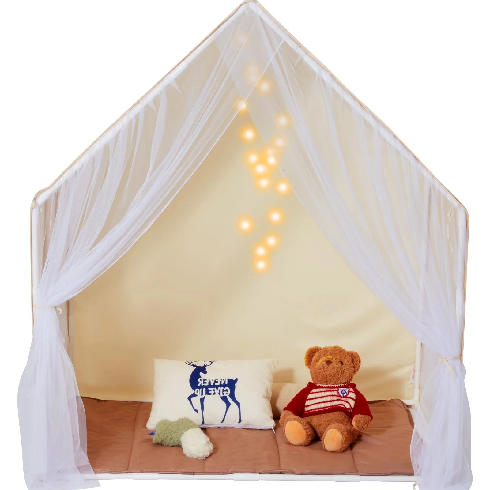 VEVOR Kids Play Tent - Cozy Indoor/Outdoor Yurt for Ages 1-5 with Mat and Lamp, Perfect for Boys and Girls, Beige
