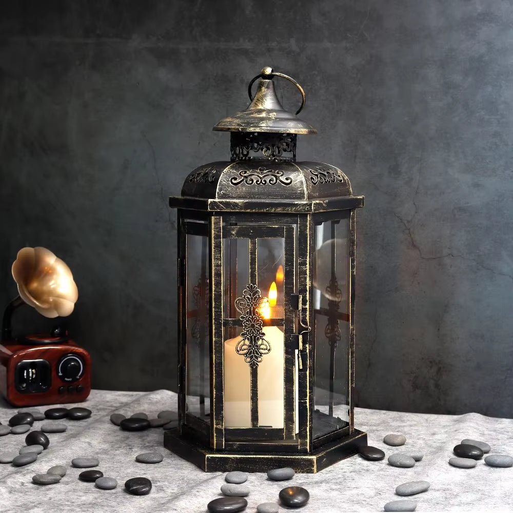 Luxury Vintage Nordic Black Iron Hanging Lantern Candle Holder – Timeless Elegance for Home & Events