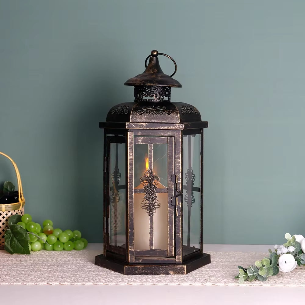 Luxury Vintage Nordic Black Iron Hanging Lantern Candle Holder – Timeless Elegance for Home & Events
