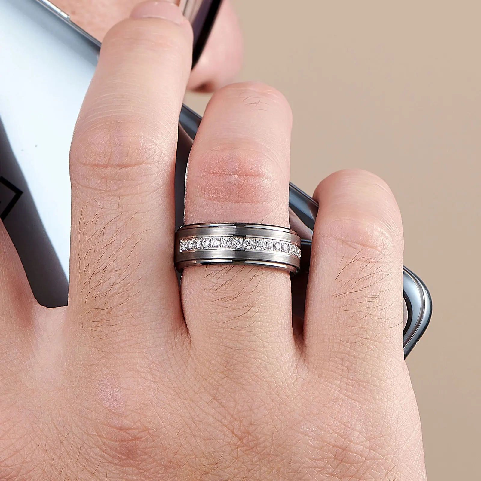 Tungsten Carbide Cubic Zirconia Men's Ring – 8mm Eternity Band