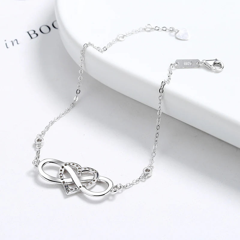 Eternal Love Heart Bracelet — Infinity and heart, Rhodium Plated