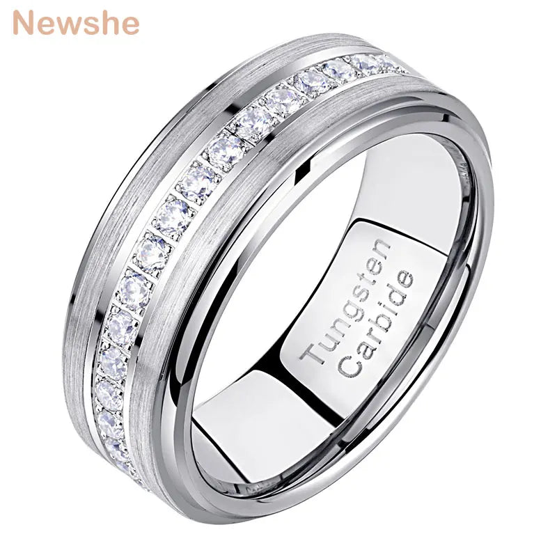 Tungsten Carbide Cubic Zirconia Men's Ring – 8mm Eternity Band